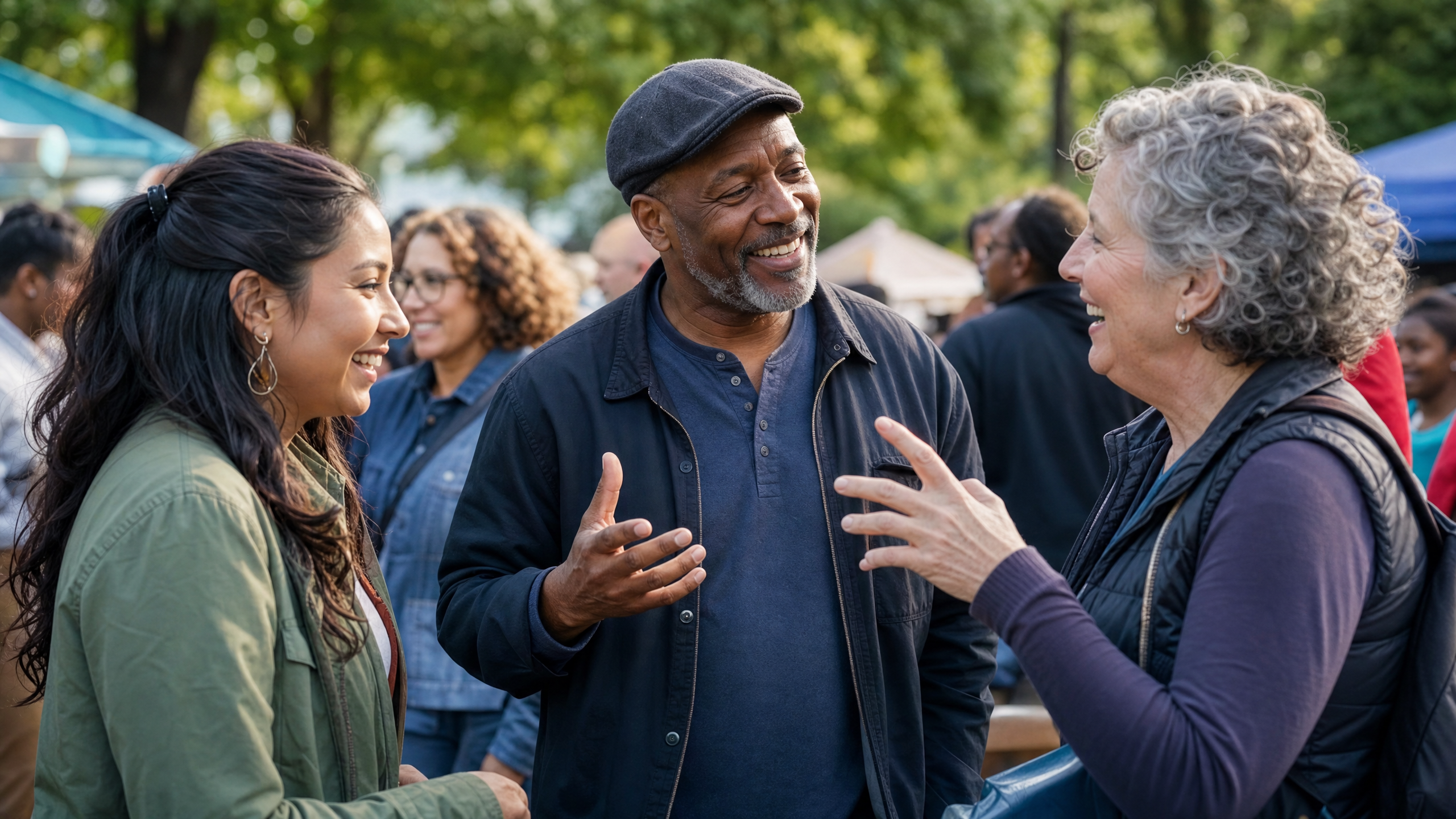 Community organizer speaking to engaged supporters at a local campaign event